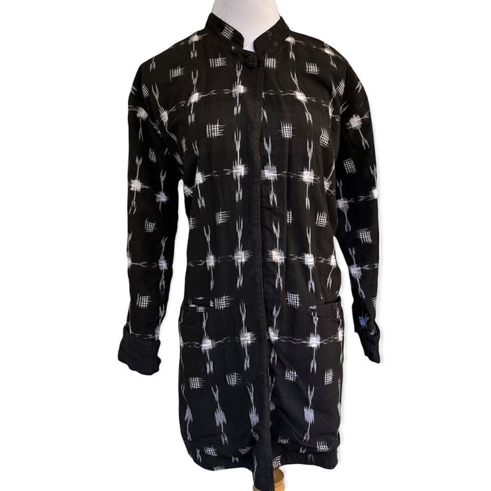 Sam Hilo Collection cotton lagenlook mandarin collar open long line blazer